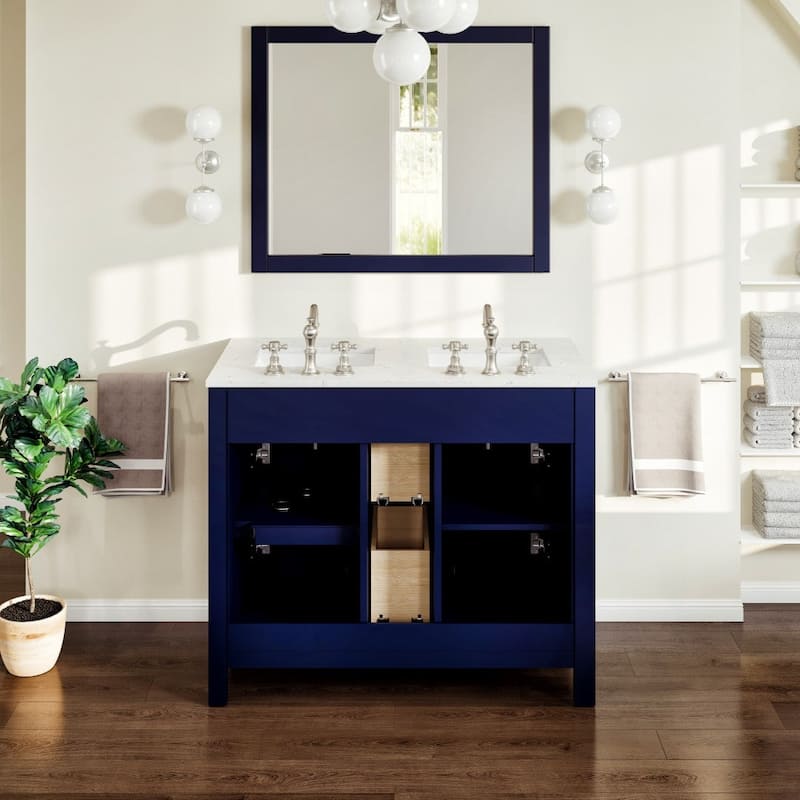 Artemis 44" Blue DS Bath Vanity with Carrara Style Man-Made Stone Top