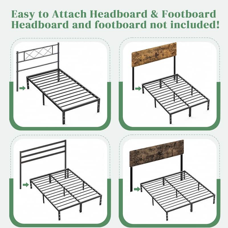 Full Bed Frame, Sturdy Twin Size Metal Platform , No Box Spring Needed, Heavy Duty, Easy Assembly, Under Bed Storage