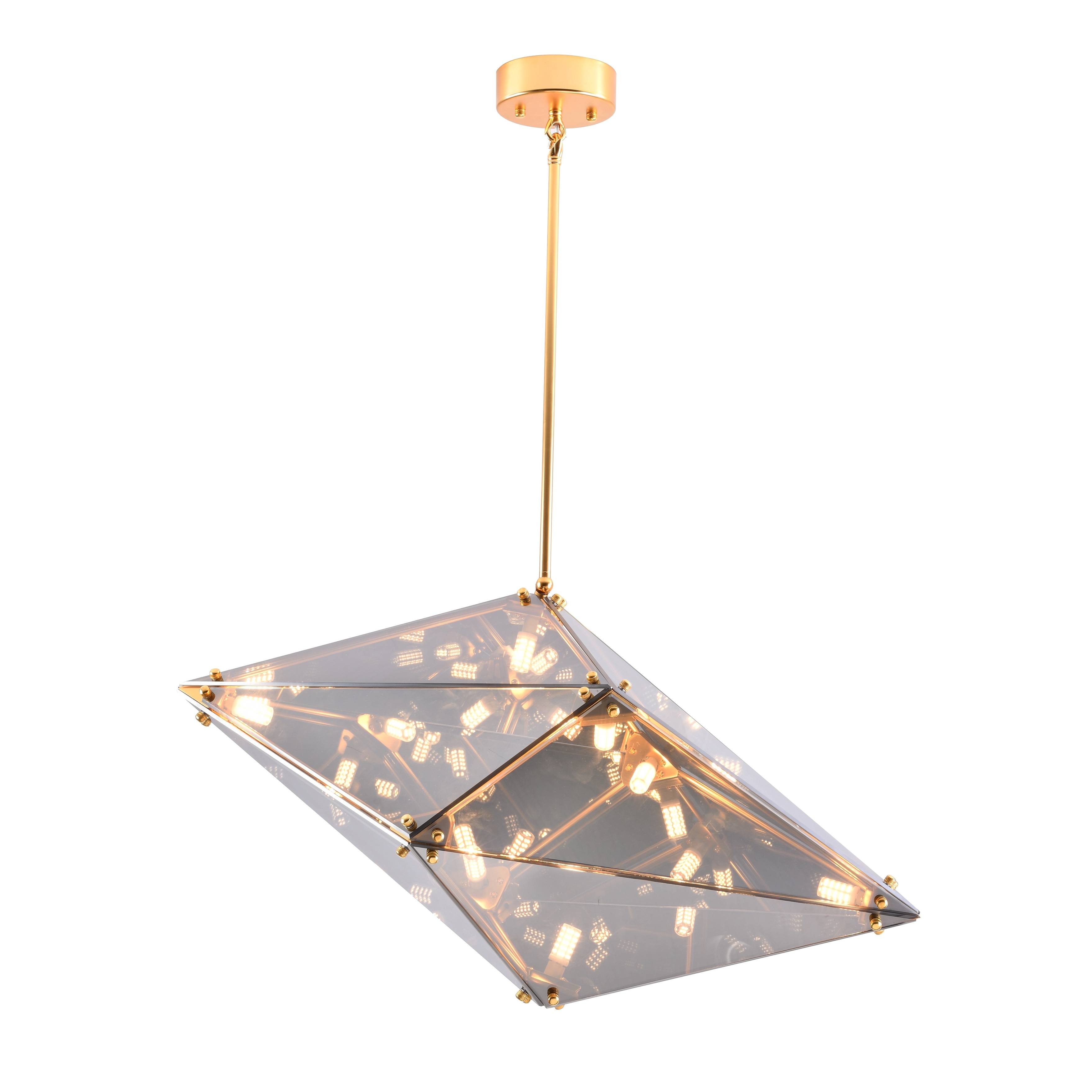 Transitional 9-Light Gold Chandelier With A Smoke Glass Shade
