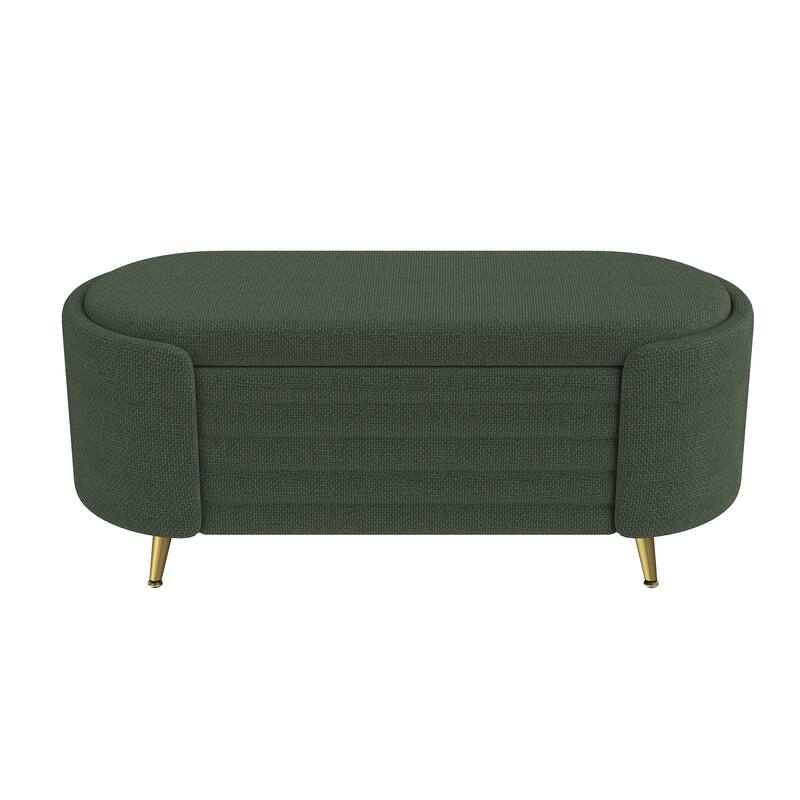 Roomfitters Modern Oval Storage Ottoman Bench, Upholstered Chenille Entryway Shoe Bench, Metal Legs