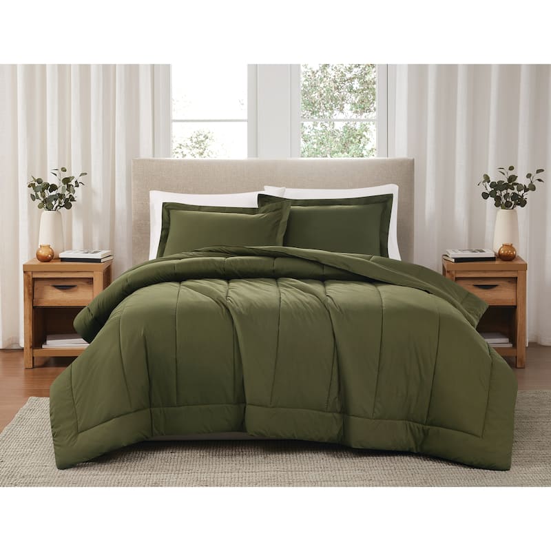 Brooklyn Loom Solid Cotton Percale Comforter Set - Green - King