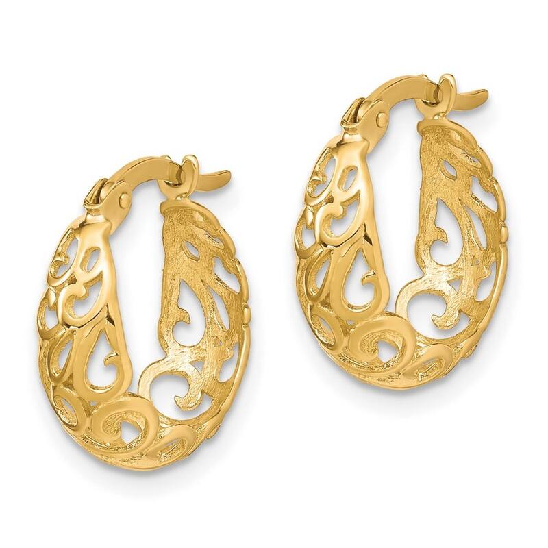 Curata 10k Yellow Gold Polished Filigree Scroll Open Earrings 33x5 mm