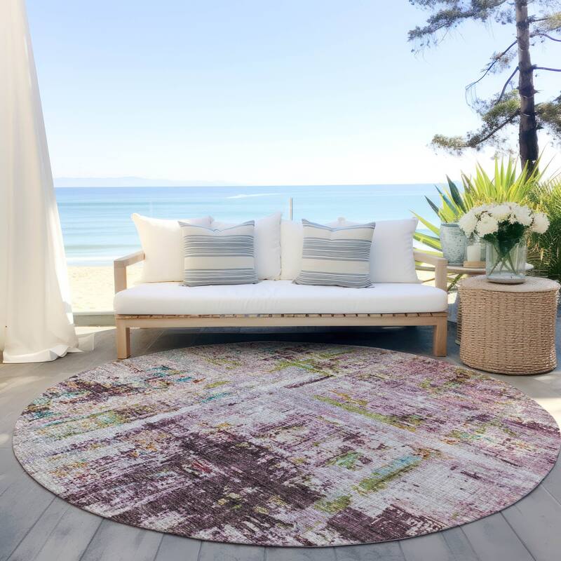 Machine Washable Indoor/ Outdoor Abstract Contemporary Chantille Rug