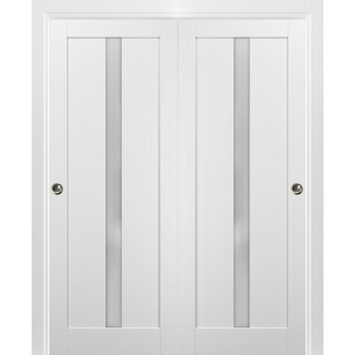 Sliding Closet Bypass Doors hardware / Quadro 4112 White Silk Frosted Opaque Glass