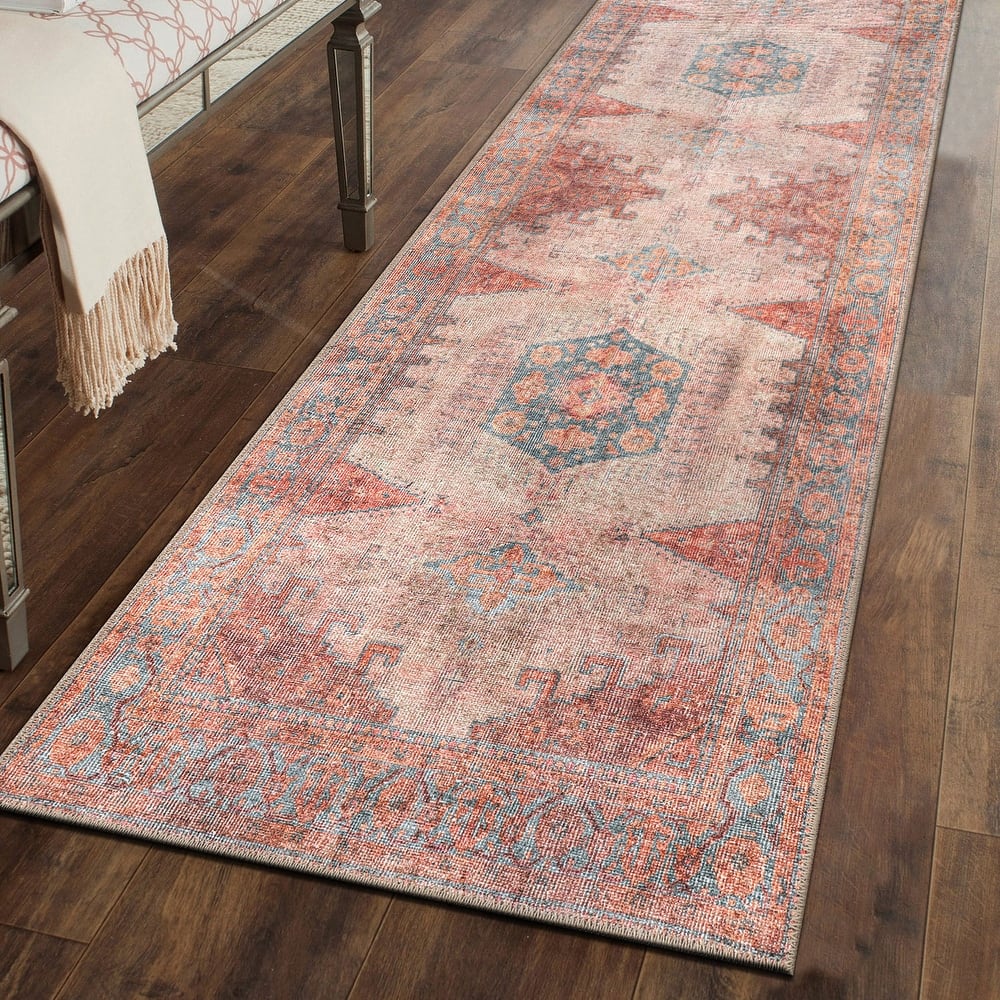 World Rug Gallery Vintage Bohemian Machine Washable Non Slip Area Rug