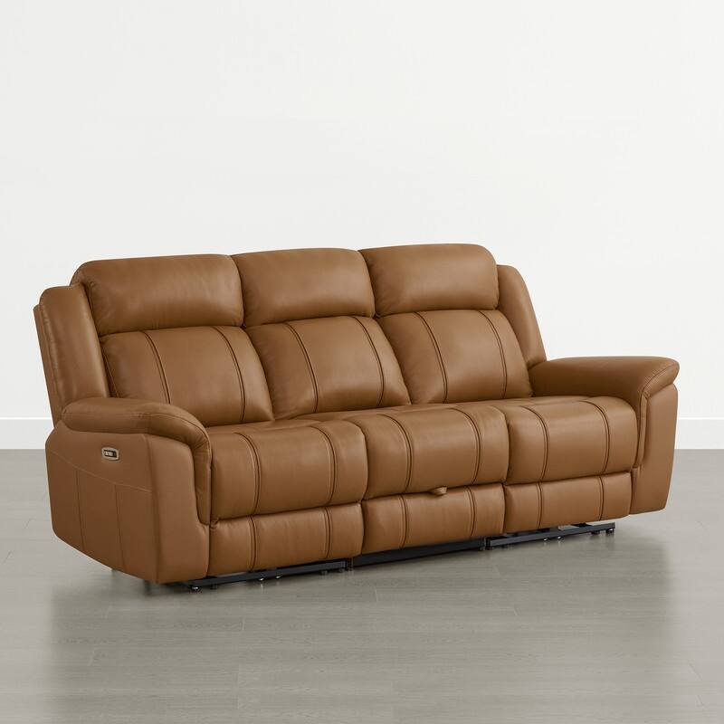 Spruce & Spring Genuine Leather Power Reclining Sofa with Optional Console & Flip-Down Table