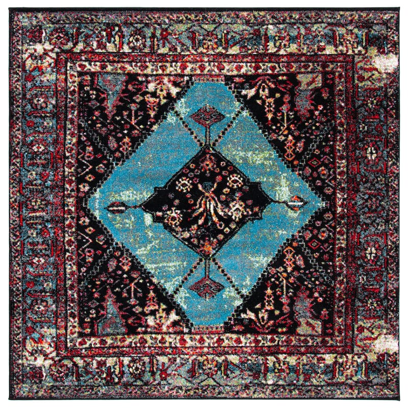 SAFAVIEH Vintage Distressed Boho Regina Akife Oriental Rug - 3' Square - Red/Light Blue