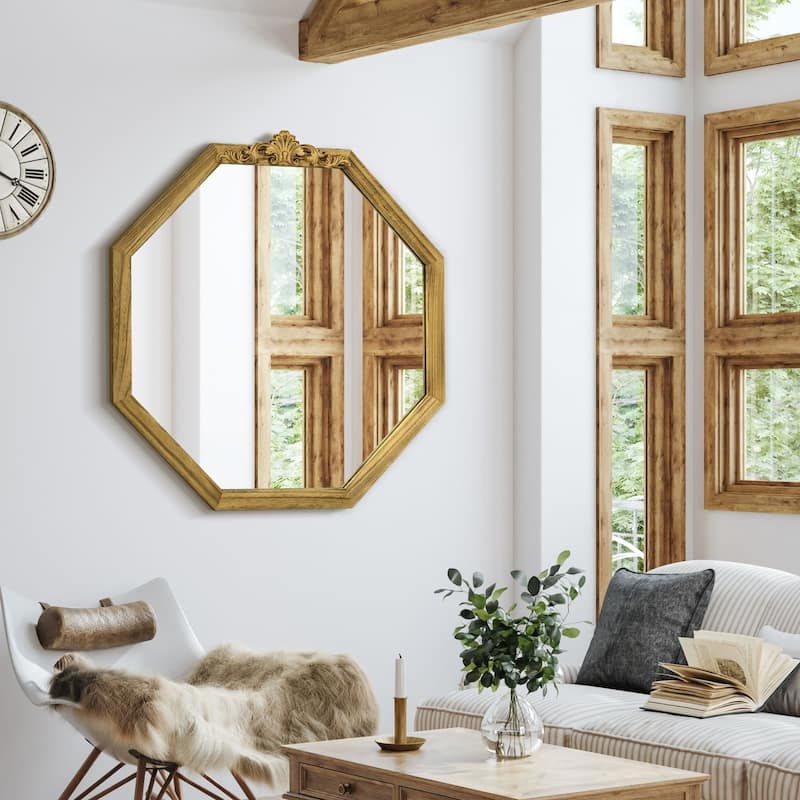 Octagon Brown Wood Framed Wall Mirror - 24x24