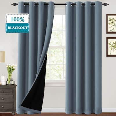 Thermal Insulated 100% Blackout Grommet Curtains with Black Liner(2 panels）