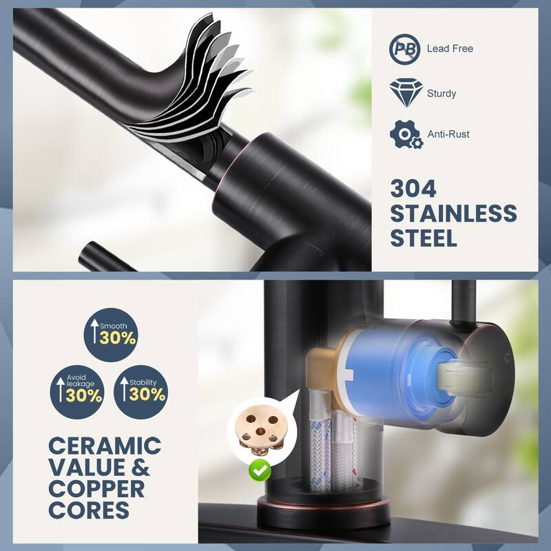 WOWOW Pull Down Sprayer Kitchen Faucet with Dishwasher Air Gap