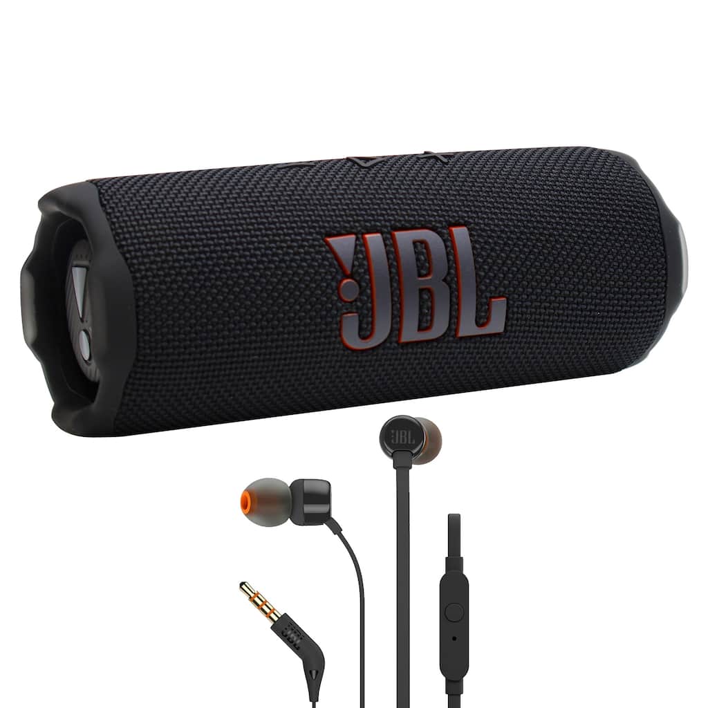 JBL Flip 7 Portable Waterproof Bluetooth Speaker (Black) + JBL T110 in Ear Headphones