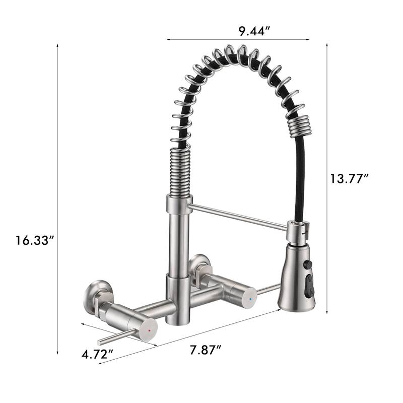 PROOX Double Handle Kitchen Faucet with Pull Out Sprayer Wall Mounted