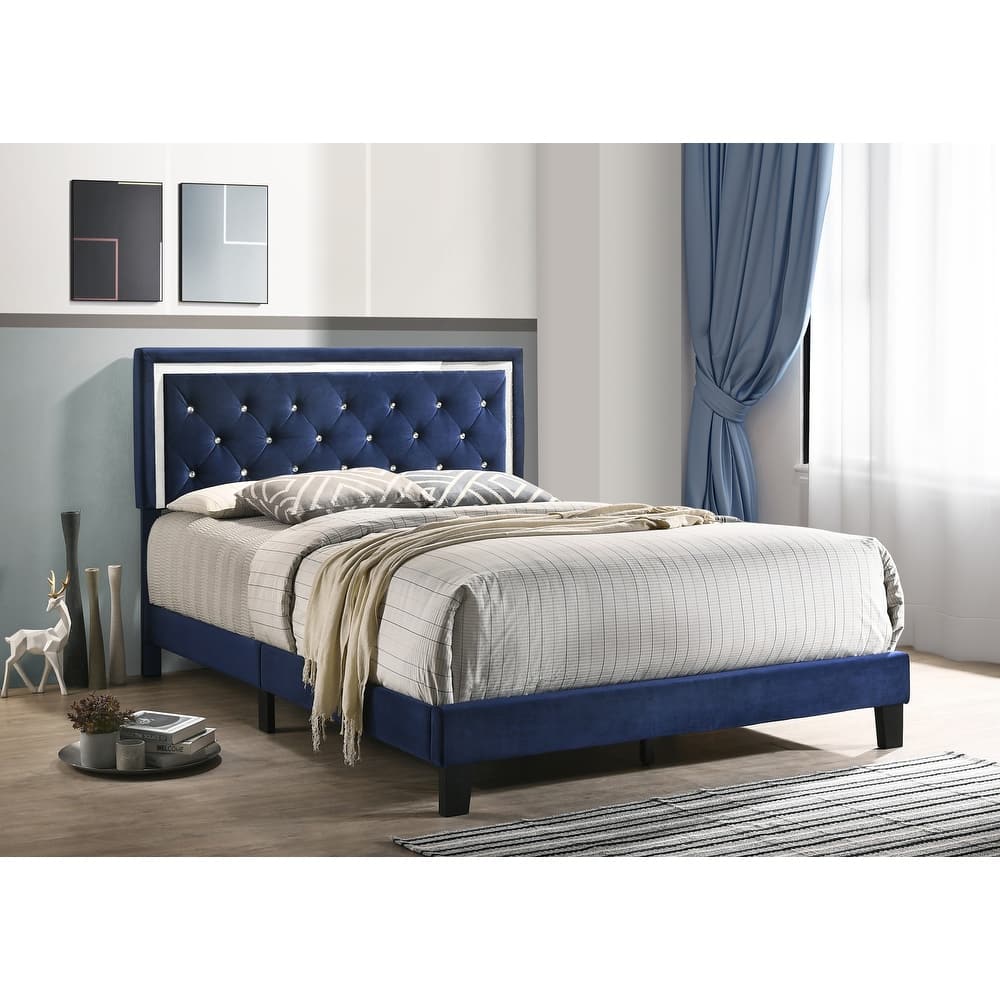 Best Quality Furniture Velvet Faux Crystal Tufted Beds with Faux Crystal Studded Border