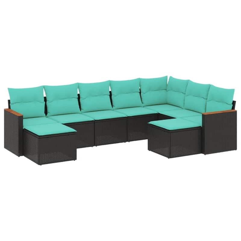 vidaXL 9 Piece Patio Sofa Set with Cushions Black Poly Rattan