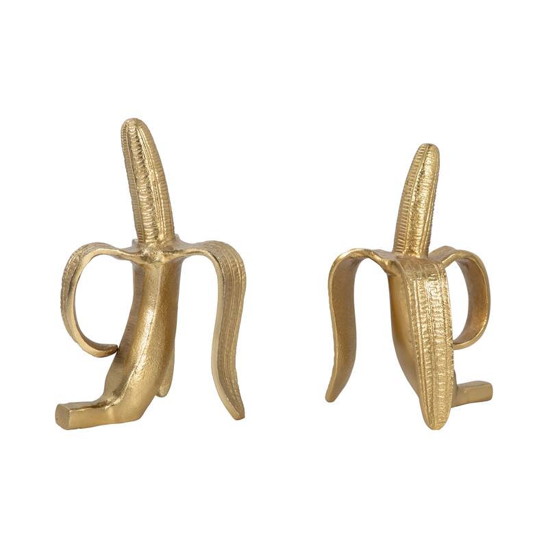 Sagebrook Home Set of 2 9" Banana Gold Metal Bookends, A Decorative Home Decor Accessory Accents - 5" W x 11" L x 9" H