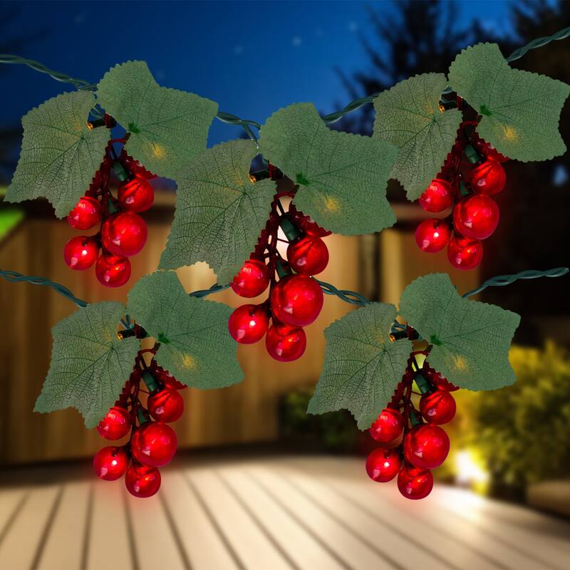 5-Count Red Grape Cluster Outdoor Patio Light Set - 6ft Green Wire