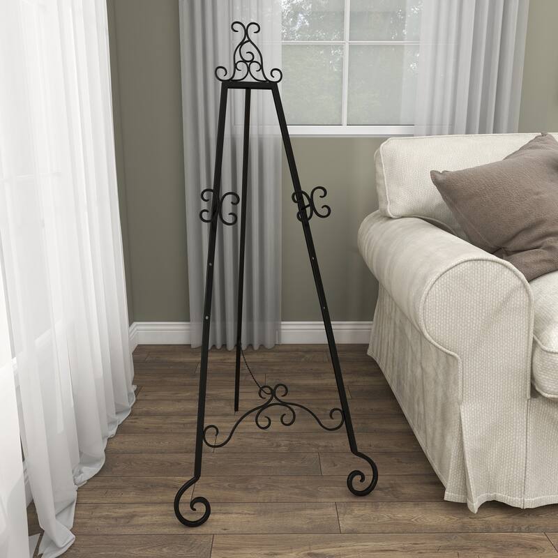 Metal Scroll Large Adjustable 3 Tier Display Easel with Chain Support - Black - Roche River Decor