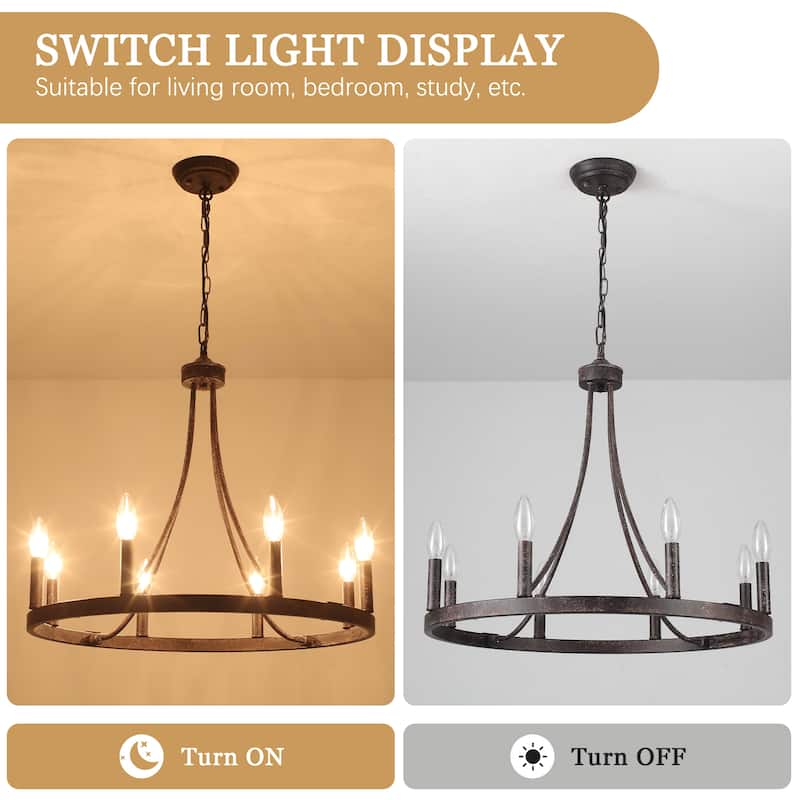 8-light Rustic Farmhouse Wagon Wheel Chandelier Candle Dining Room Lighting Fixtures for Kitchen Island Foyer - N/A