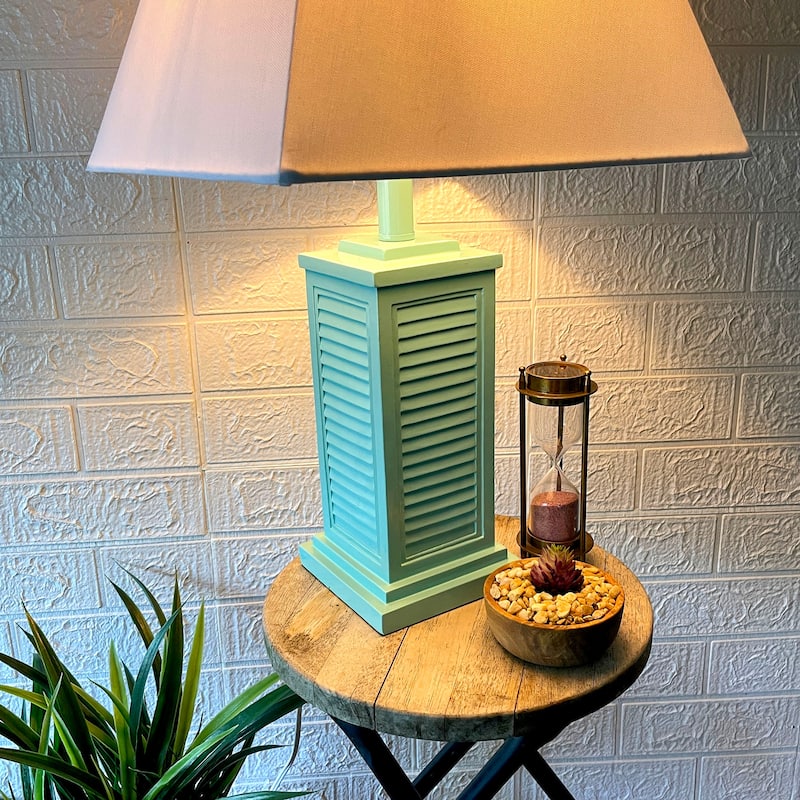 Seafoam Green Shutter Table Lamp 24In Glossy Base 120V 60W Coastal Decor - 24.25 X 13 X 13 inches