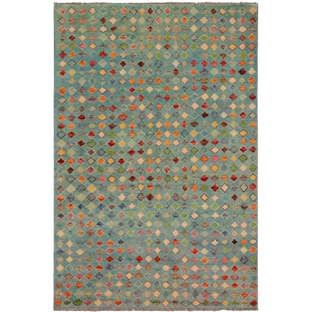 Boho Chic Balochi Yu Blue/Rust Hand Knotted Wool Rug - 4'9'' x 8'1''