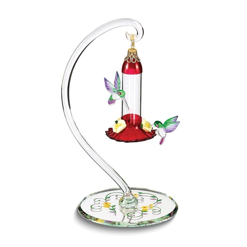 Curata Hummingbirds with Sweet Feeder Handcrafted Glass Figurine