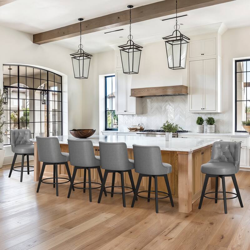 LUE BONA 26" Counter Height Swivel Bar Stools with Solid Wood Frame Set of 3 - 26" H
