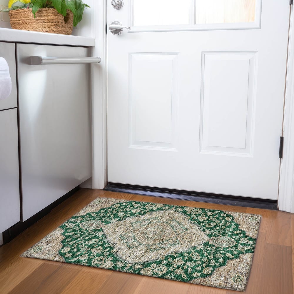 Machine Washable Indoor/ Outdoor Traditional Medallion Chantille Rug