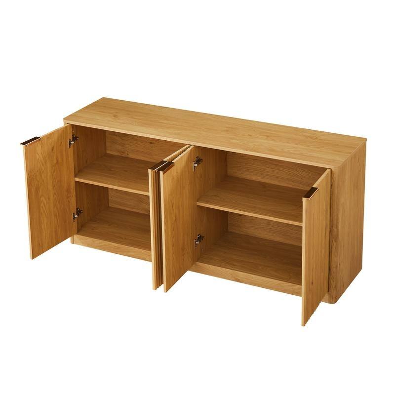 Modern 59" Fluted Buffet Sideboard Cabinet with Shelves, TV Stand Storage Cabinet with 4 Wave Doors for Organized Living Spaces