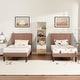 preview thumbnail 52 of 70, Kids Bed Frame, Height Adjustable Upholstered Bed, Twin Size Bed Set of 2 Coffee