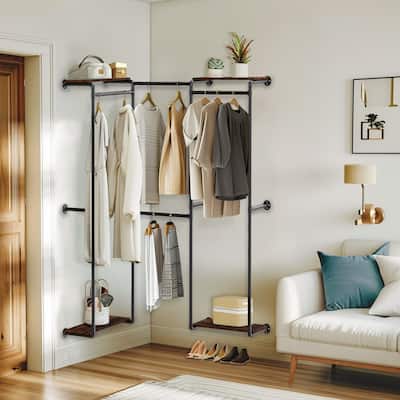 Industrial Pipe Clothes Rack Wall Hanging Clothing Garment Shelf