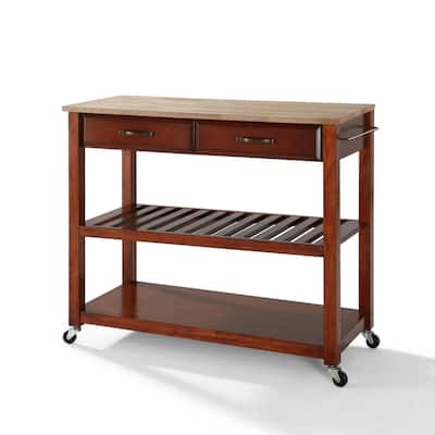Kitchen Cart with Wine Storage - Portable Prep Station - Tiered Shelves - 18x42x36 Inch