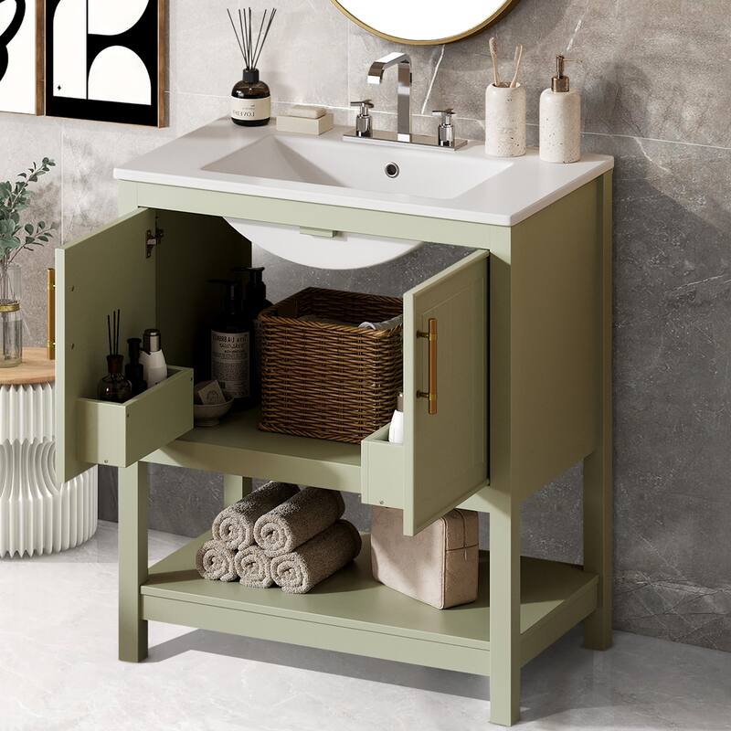 30-Inch Bathroom Vanity with Ceramic Sink and Versatile Storage