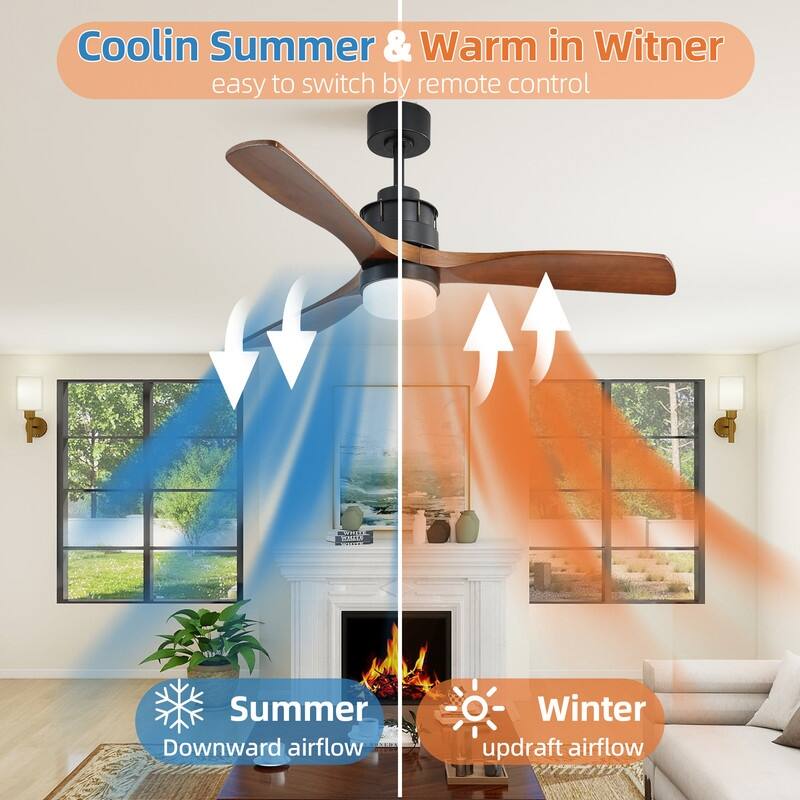 60" Black & 52" White Ceiling Fans with LED Light & Reversible DC Motors