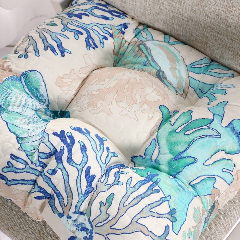 Greenland Home Fashions Atlantis Jade Coastal Triple Layered Chair Pad - 18 inches x 18 inches