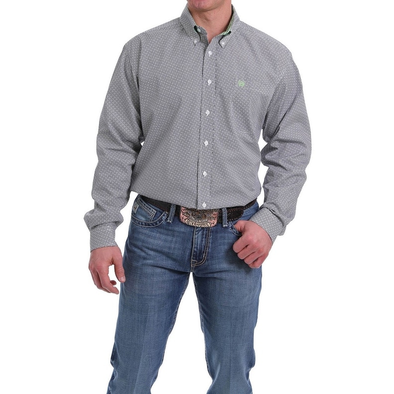 MOUTEN Mens Long Sleeve Casual Fleece Lined Slim Printed Button Down Dress Work Shirt