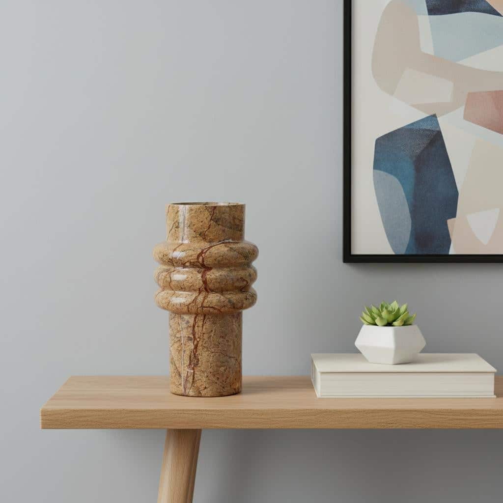 8" Brown Genuine Marble Ridged Table Vase - 4.10