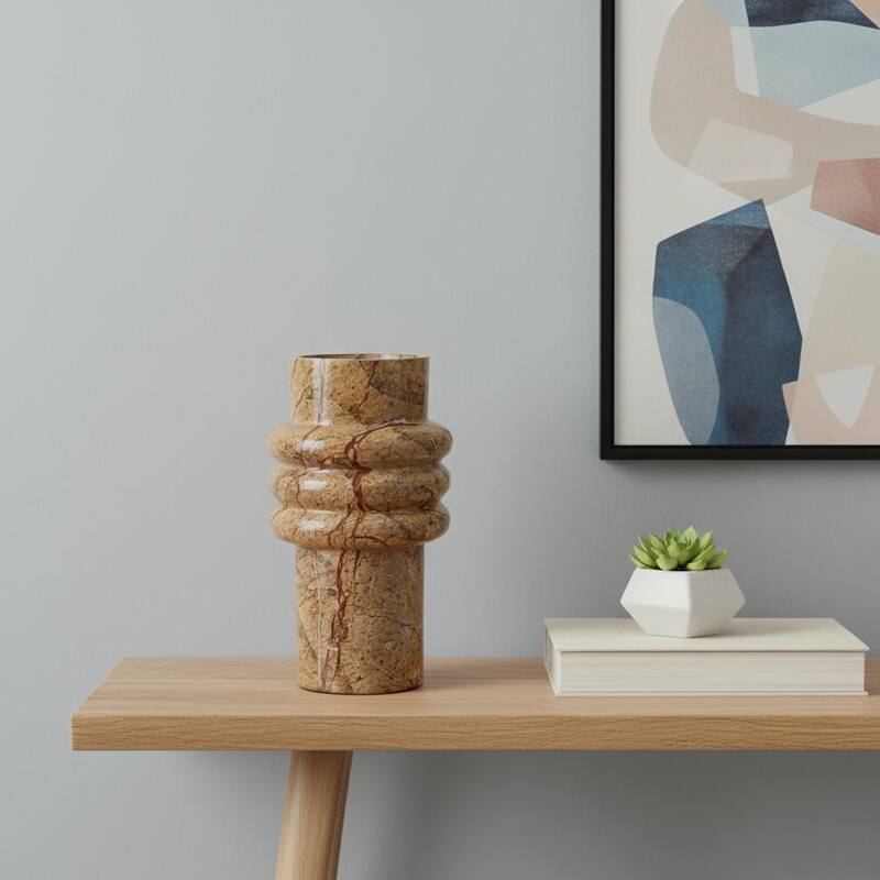 8" Brown Genuine Marble Ridged Table Vase - 4.10 - Brown - 4.10