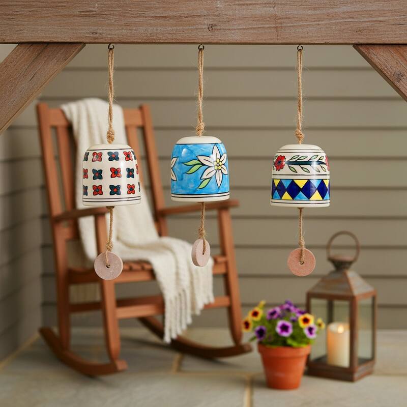 Decorative Handcrafted Ceramic Bells Windchimes - Garden Bell Art - 12.0"