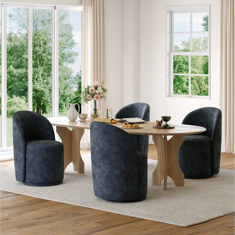 Upholstered Swivel Dining Chair Armless Barrel Chair - SET OF 4 - NAVY CHENILLE
