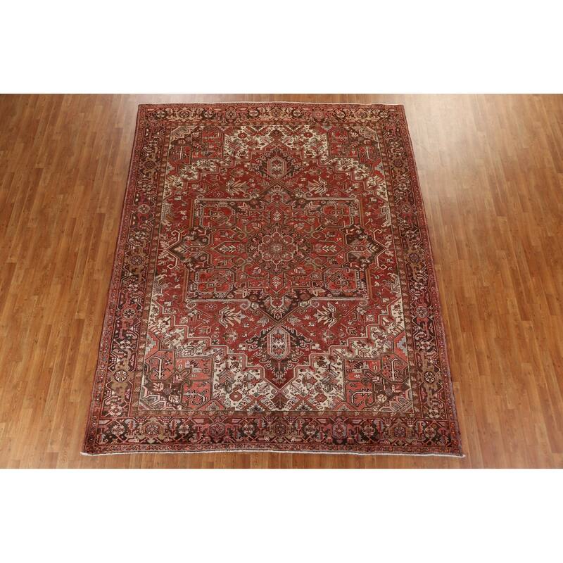 Vintage Traditional Geometric Persian Heriz Area Rug Wool Hand-knotted - 8'9" x 10'11"