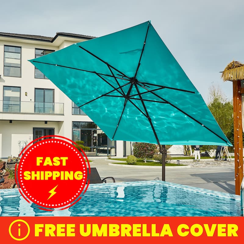 12ft×12ft Square Double Top Outdoor Offset Umbrella Cantilever Patio Umbrella With 360 Degree Rotation - Peacoak Blue