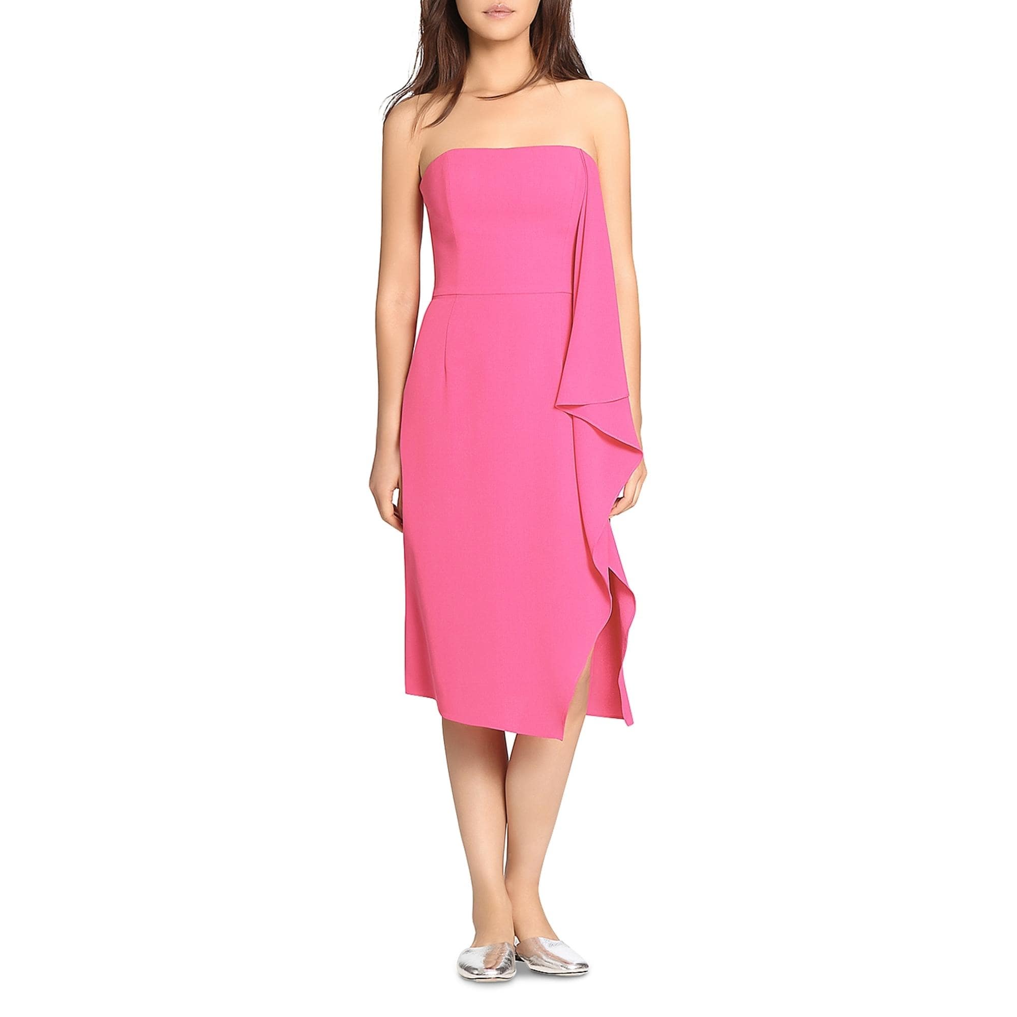 halston heritage strapless draped crepe gown
