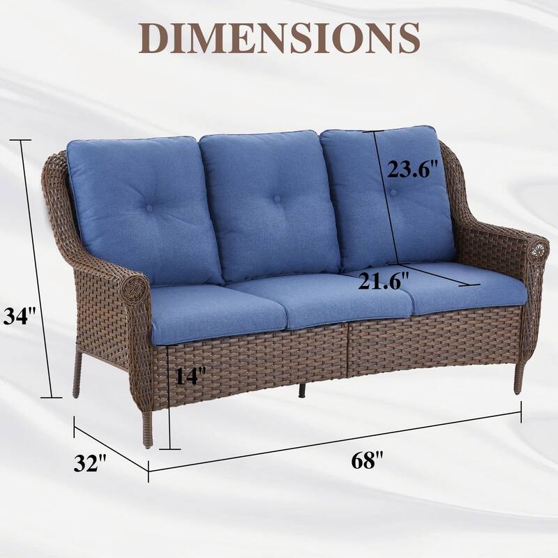 3-Seat Outdoor Patio Sofa Couch Brown - Blue