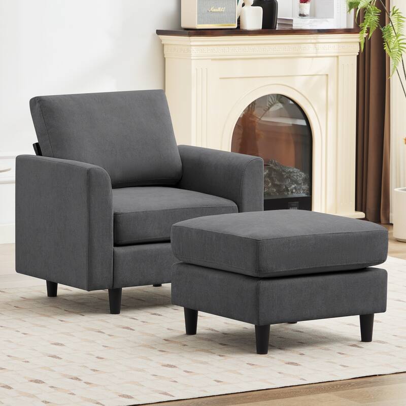 Snow Velvet Sectional Sofa - 1 Seat with 1 Ottoman - Beige