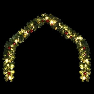 vidaXL Christmas Garland Decorated with Baubles and LED Lights 16 ft - Green - 197"