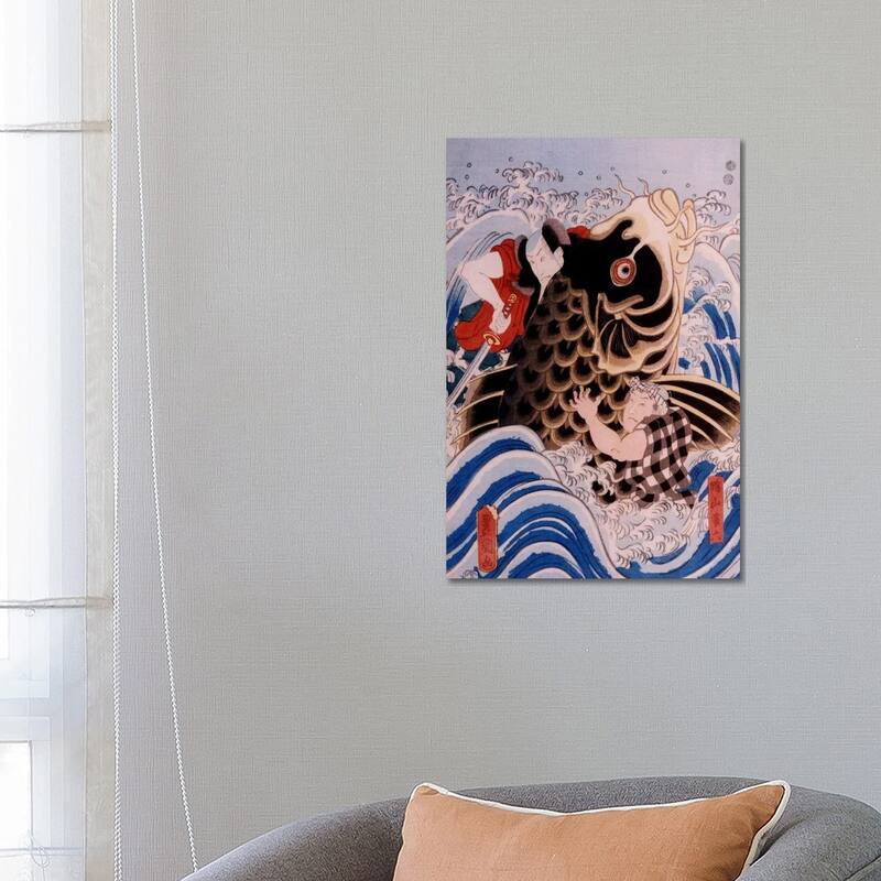 iCanvas "Samurai Wrestling Giant Koi Carp" by Unknown Artist Canvas Print - 26x18x1.5