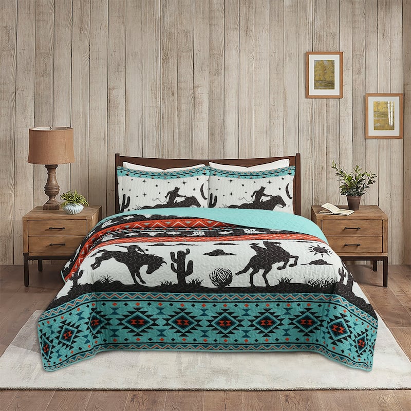 MarCielo 3 Piece South Western Quilt Bedspread Set Cowboy ME501 - Queen