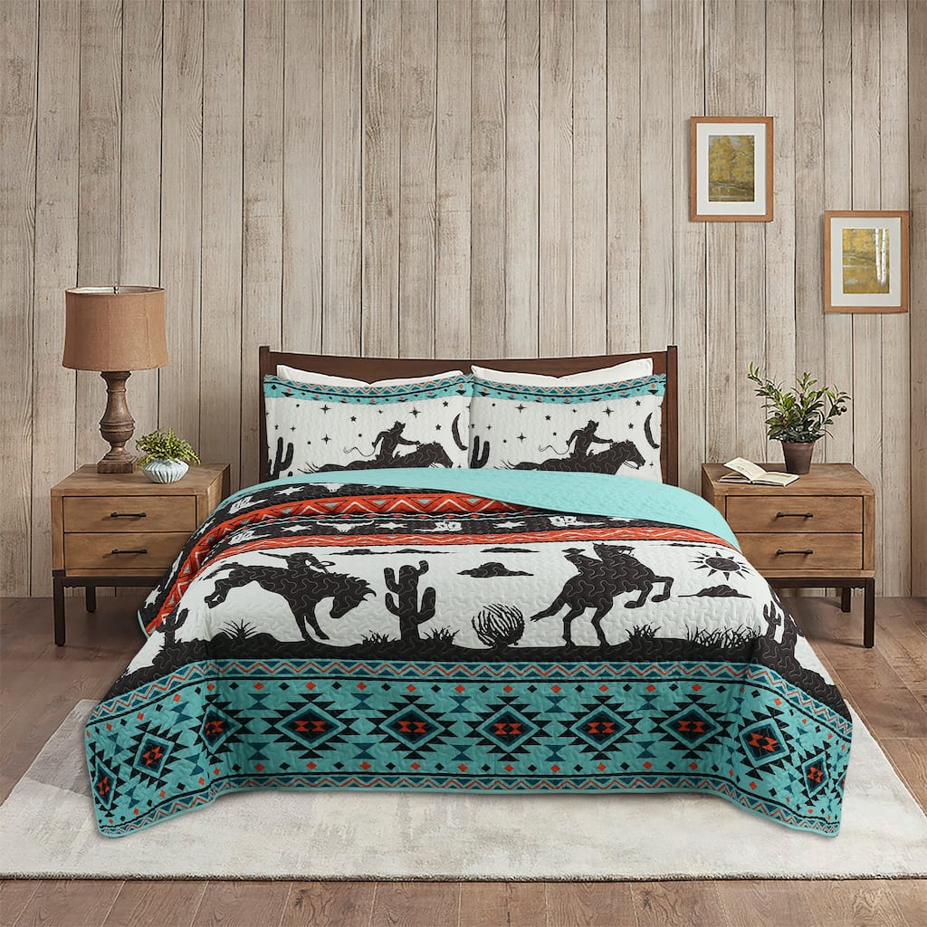 MarCielo 3 Piece South Western Quilt Bedspread Set Cowboy ME501