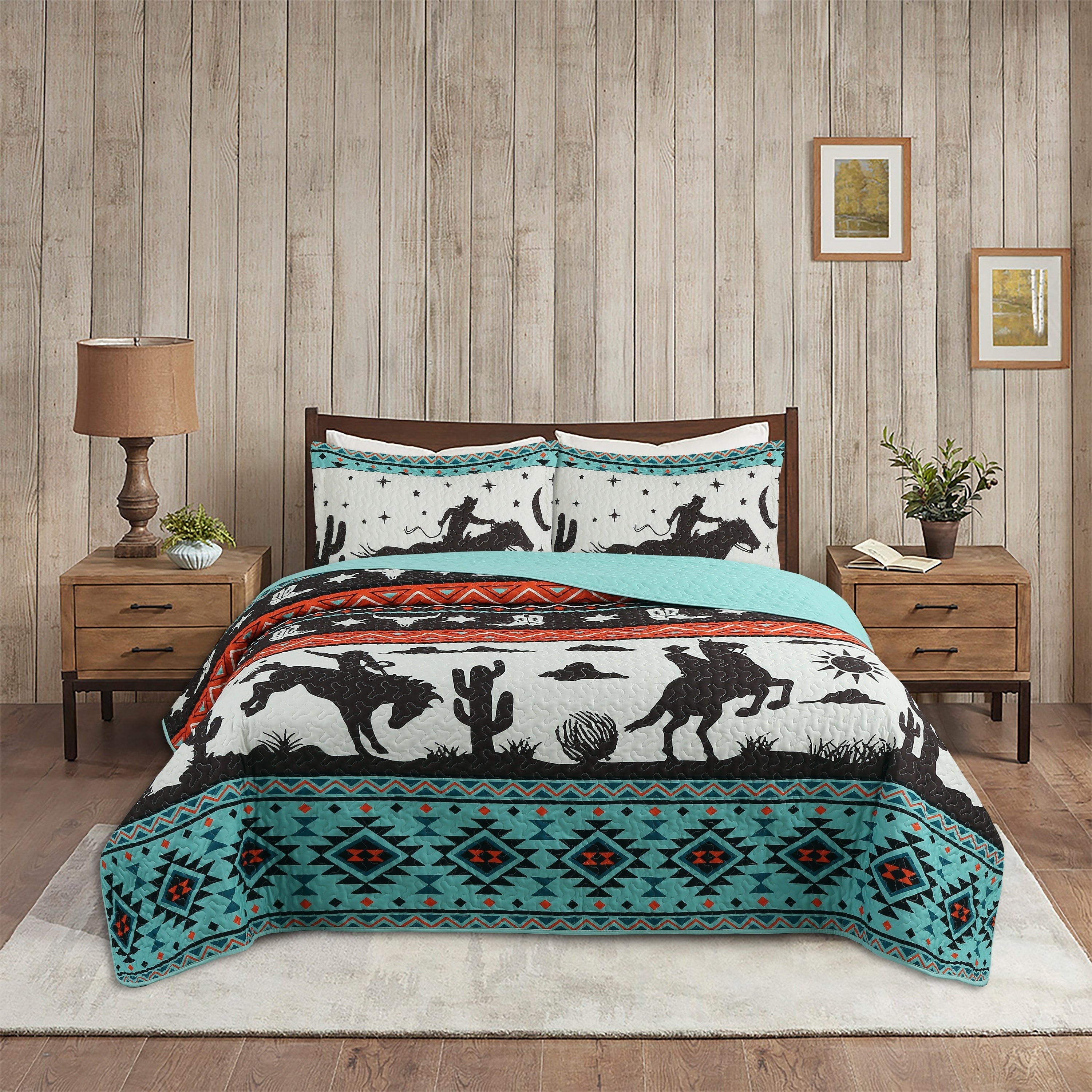 MarCielo 3 Piece South Western Quilt Bedspread Set Cowboy ME501