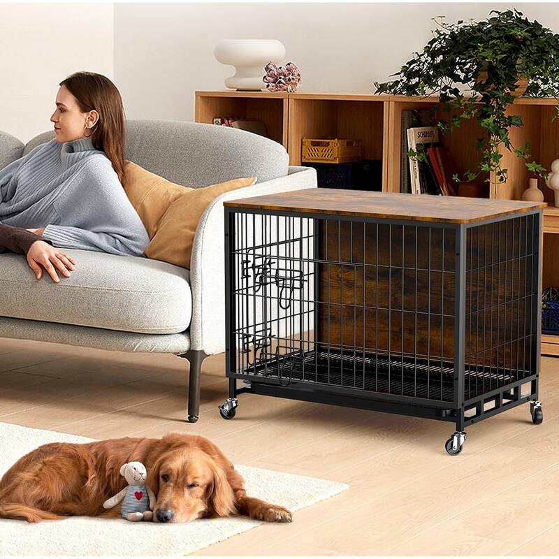 Dog Crate Furniture, Removable Tray and Wheels